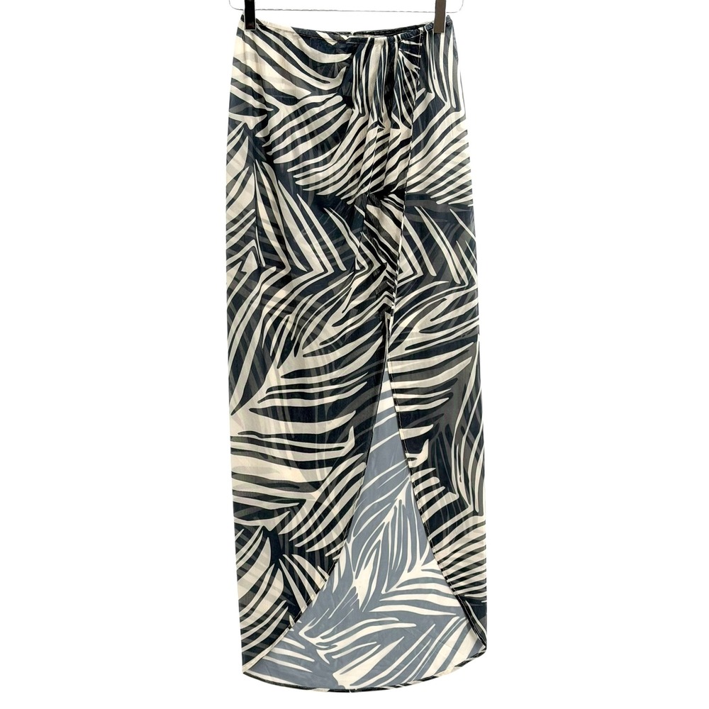 Hutch‎ Jelena Mesh Cover-Up Skirt Size XS Wrap Maxi Palm Leaf Navy Cream Resort